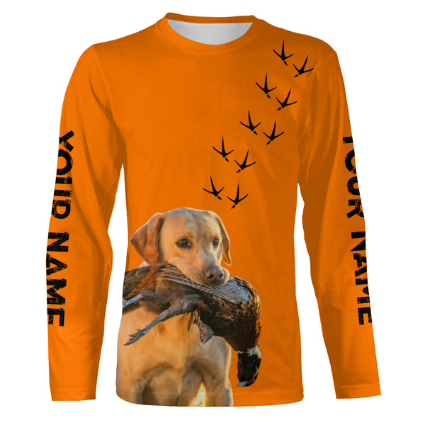 Pointing Dogs Breeds Pheasant Hunting Custom Name Blaze Orange Long Sleeve Shirts for Bird Hunter FSD4018