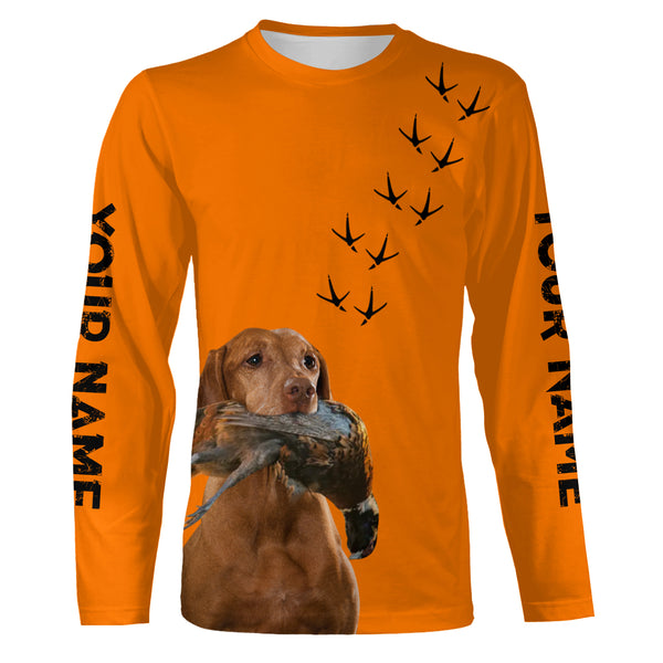 Pointing Dogs Breeds Pheasant Hunting Custom Name Blaze Orange Long Sleeve Shirts for Bird Hunter FSD4018
