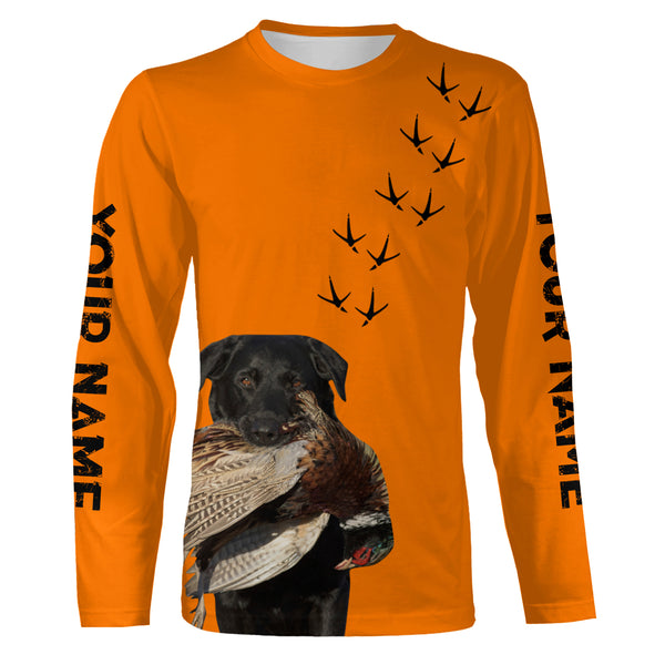 Black Labs dog Pheasant Hunting Blaze Orange custom Name Hunting Hoodie, T-shirt FSD3976