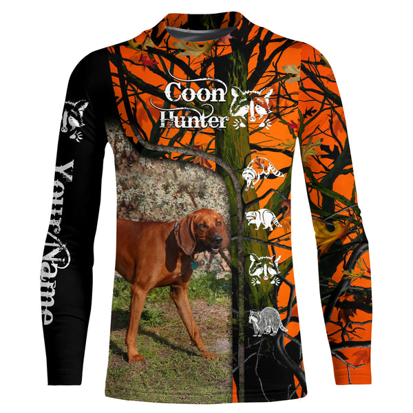 Redbone Coonhound Raccoon Hunting Dog Custom name orange camo 3D All over print Shirt, Hoodie FSD3862