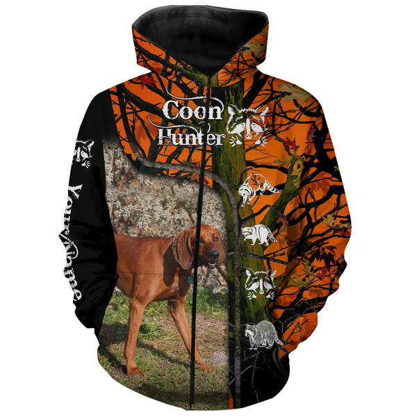 Redbone Coonhound Raccoon Hunting Dog Custom name orange camo 3D All over print Shirt, Hoodie FSD3862