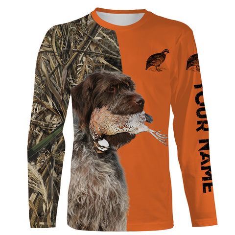 Quail hunting with Dogs custom Name orange Long sleeve Shirt for Quail Hunter, Bird Hunter FSD3977