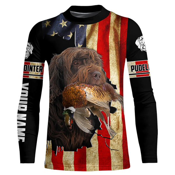 Pudelpointer Pheasant hunting Dogs American flag Custom Name Shirts, gifts for hunting dog owners FSD3798