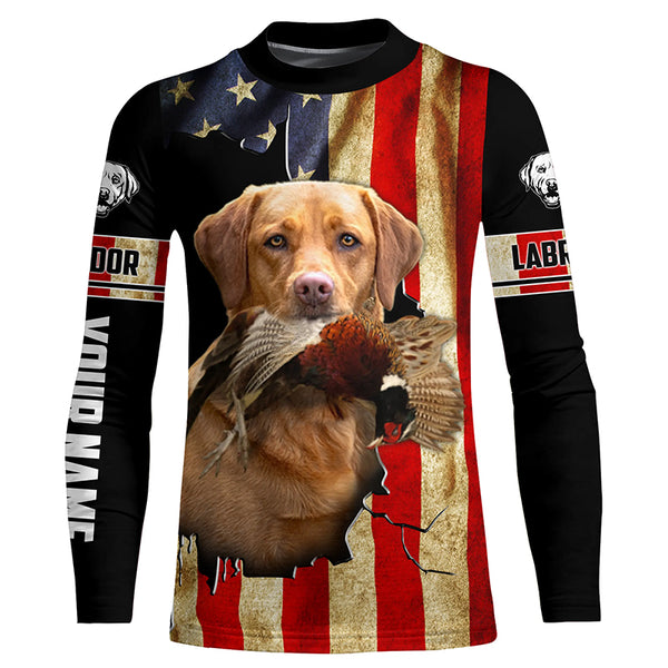 Bird Dog Labs red Labrador Pheasant hunting American flag Custom Name Shirts, gifts for dog owners FSD3802