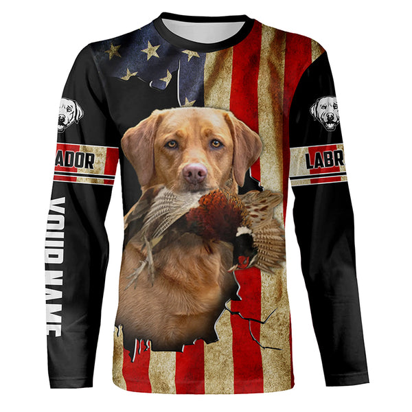 Bird Dog Labs red Labrador Pheasant hunting American flag Custom Name Shirts, gifts for dog owners FSD3802