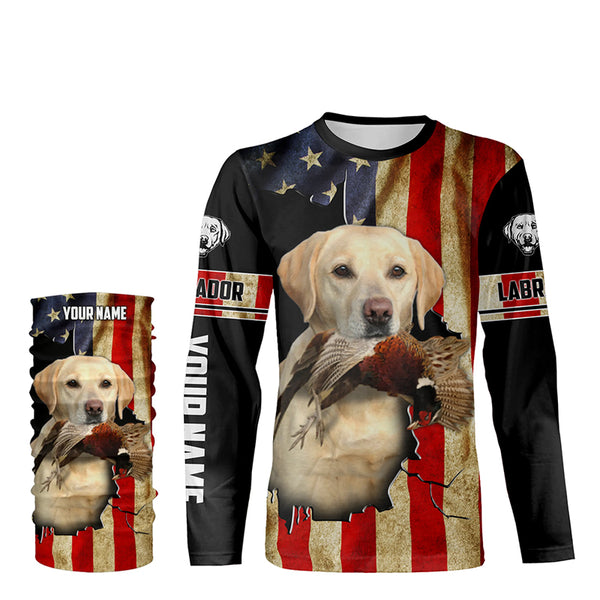 Bird Dog Labs yellow Labrador Pheasant hunting American flag Custom Name Shirts, Hoodie FSD3805