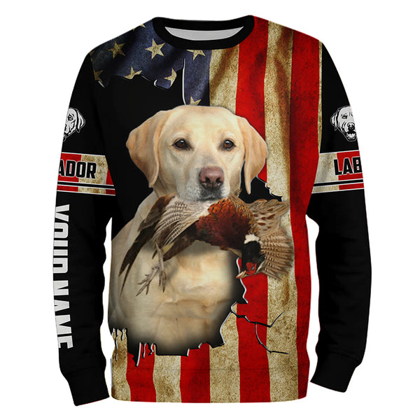 Bird Dog Labs yellow Labrador Pheasant hunting American flag Custom Name Shirts, Hoodie FSD3805
