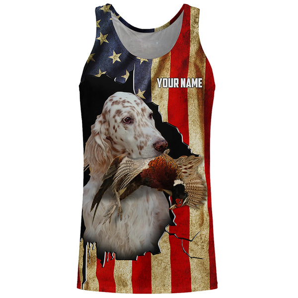English Setter bird Dog Pheasant hunting American flag Customized Name Shirts, Hoodie FSD3807