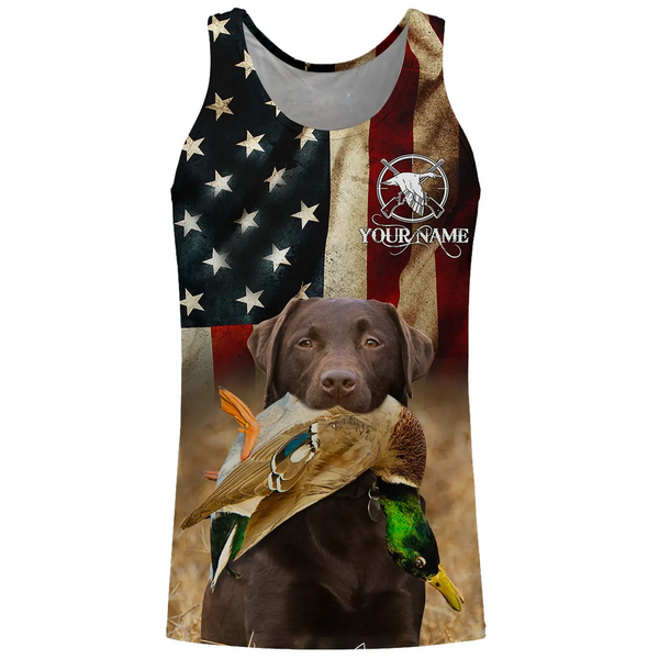 Best Duck Hunting Dogs chocolate Labrador Retriever American flag 3D All over printed Shirts FSD3865