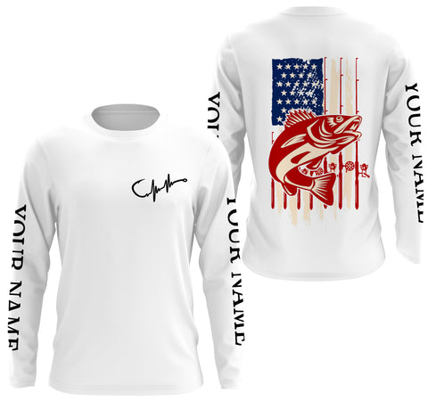 Personalized Walleye Fishing Jerseys American Flag, Walleye Fisherman Performance Fishing UV Protection Shirts - FSD2516