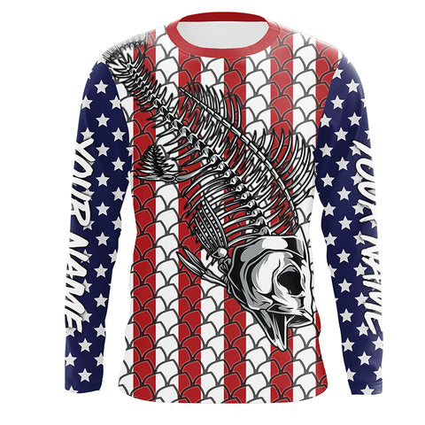 Fish Skull American Flag patriot performance fishing shirt for Men women and Kid TTS0212