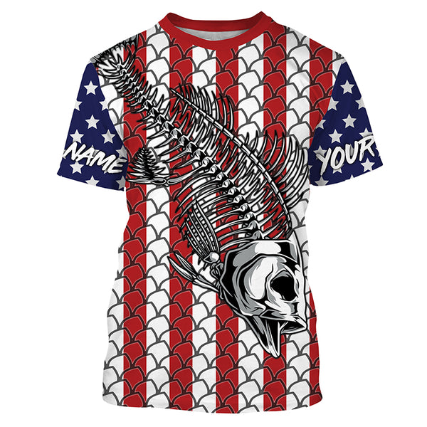 Fish Skull American Flag patriot performance fishing shirt for Men women and Kid TTS0212