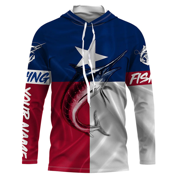 Texas Flag Marlin Fishing Custom Long Sleeve Fishing Shirts, tournament fishing shirts TTS0752