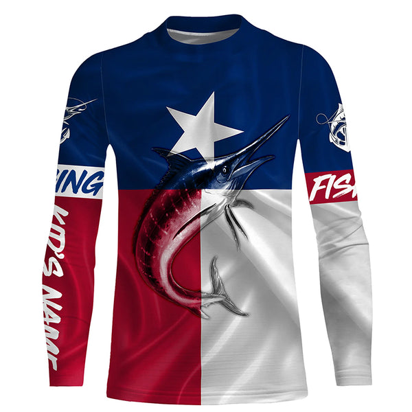 Texas Flag Marlin Fishing Custom Long Sleeve Fishing Shirts, tournament fishing shirts TTS0752