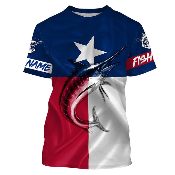 Texas Flag Marlin Fishing Custom Long Sleeve Fishing Shirts, tournament fishing shirts TTS0752