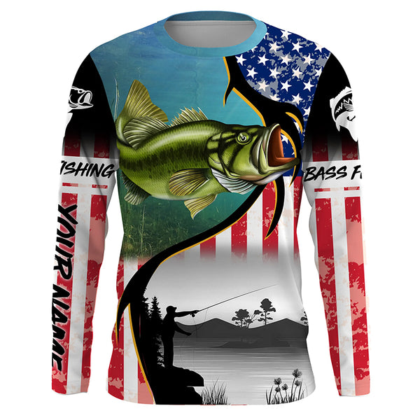 Personalized Largemouth Bass Fishing American Flag  jerseys, Fishing tournament shirts  TTS0585