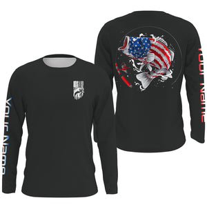 Bass American Flag Custom Long Sleeve Fishing Shirts, Patriotic Fishing gifts TTS0037