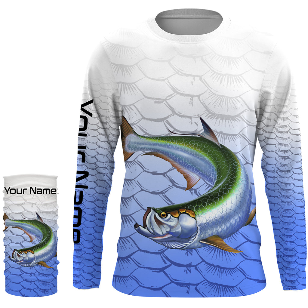Tarpon Fishing Shirt for Men Long Sleeve Sun Protection UV UPF 30+ T-shirts TTS0038 Long Sleeves UPF + Face Shield / 4XL