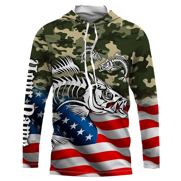 Fish Skeleton American Flag Custom Long Sleeve Fishing Shirts, Patriotic Fishing gifts TTS0219