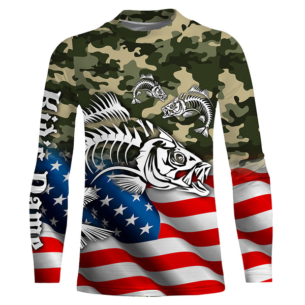 Fish Skeleton American Flag Custom Long Sleeve Fishing Shirts, Patriotic Fishing gifts TTS0219