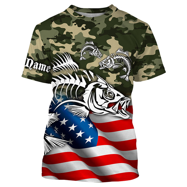 Fish Skeleton American Flag Custom Long Sleeve Fishing Shirts, Patriotic Fishing gifts TTS0219