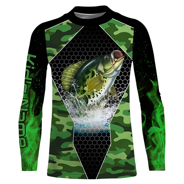 Crappie fishing green camo Custom Name sun protection UPF long sleeves fishing shirt TTS0221