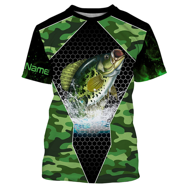 Crappie fishing green camo Custom Name sun protection UPF long sleeves fishing shirt TTS0221