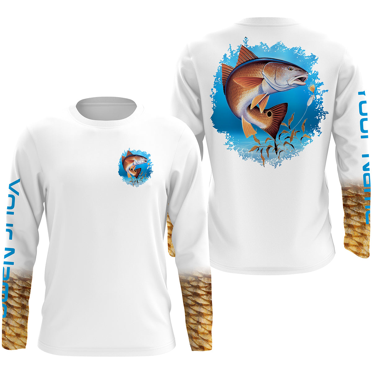 Customized Redfish fishing shirts, long sleeve performance fishing shirts TTS0059