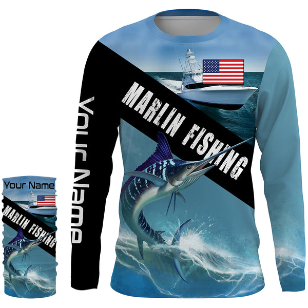 Customized Marlin fishing shirts, long sleeve performance fishing shirts TTS0064