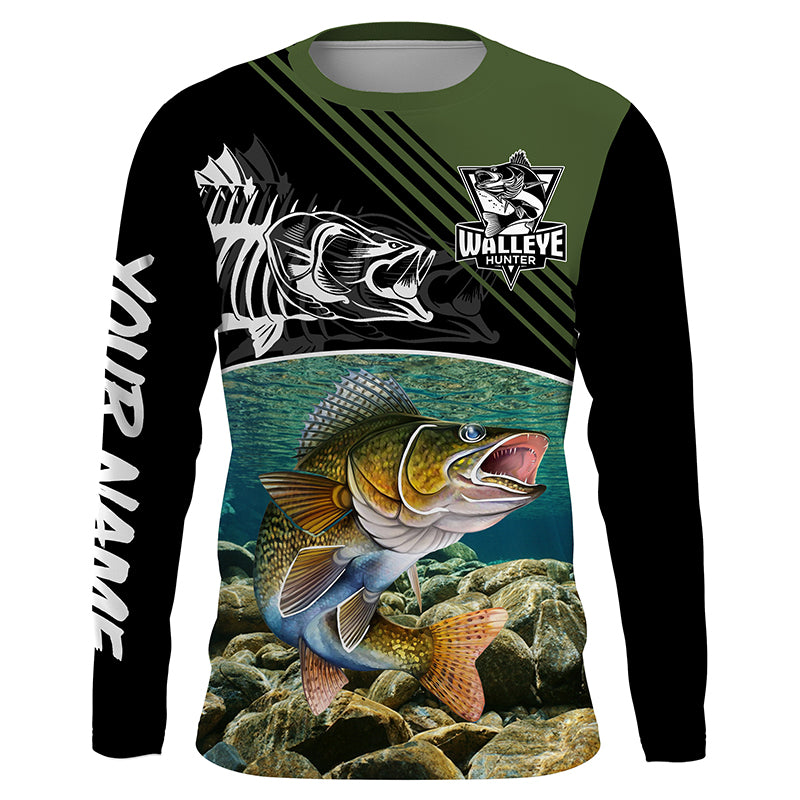 Walleye Fishing skull fish Custom Long Sleeve Fishing Shirts, tournament fishing shirts TTS0233