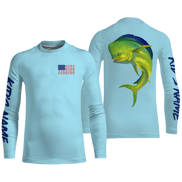 Mahi Mahi Fishing American flag patriotic Custom Long sleeve Fishing Shirts TTS0087