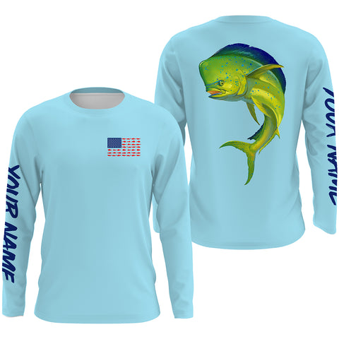 Mahi Mahi Fishing American flag patriotic Custom Long sleeve Fishing Shirts TTS0087