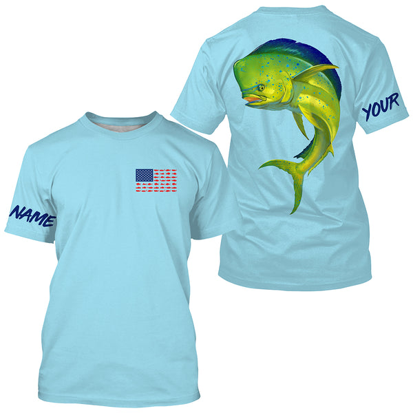 Mahi Mahi Fishing American flag patriotic Custom Long sleeve Fishing Shirts TTS0087