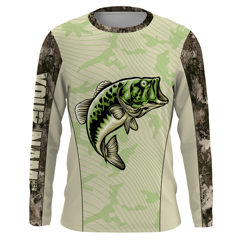 Bass Fishing Camo Custom Long Sleeve Fishing Shirts, Bass Fishing Jerseys TTS0106