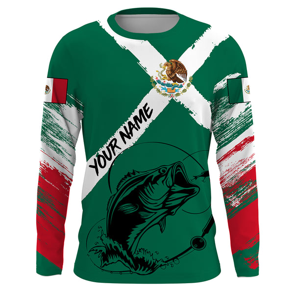 Bass Fishing Mexican Flag Custom UV Long sleeves shirts, performance Fishing Shirts TTS0153