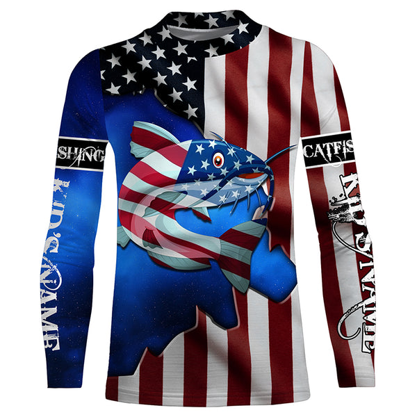 American Flag Catfish Fishing Custom Long sleeve performance Fishing Shirts TTS0162