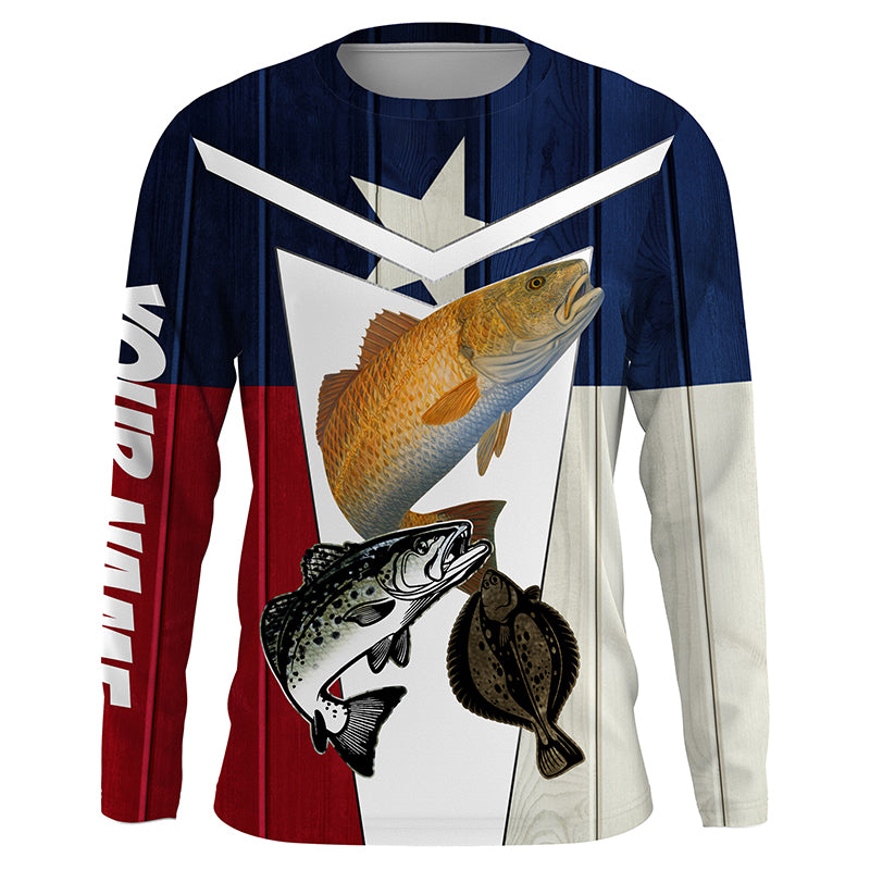 Texas slam redfish, speckled trout, flounder fishing Custom Long Sleeve Fishing Shirts TTS0180