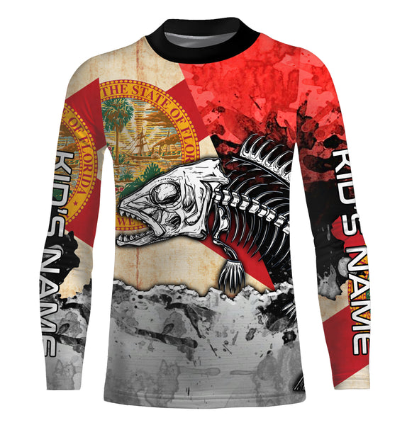 Florida Flag Fish Skeleton Custom name Long Sleeve tournament Fishing jerseys Shirts UPF 30+ for Fisherman TTS0408
