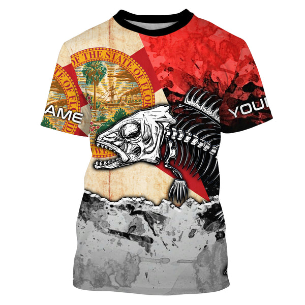 Florida Flag Fish Skeleton Custom name Long Sleeve tournament Fishing jerseys Shirts UPF 30+ for Fisherman TTS0408