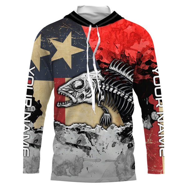 Texas Flag Fish Skeleton Custom name Long Sleeve tournament Fishing jerseys Shirts UPF 30+ for Fisherman TTS0409