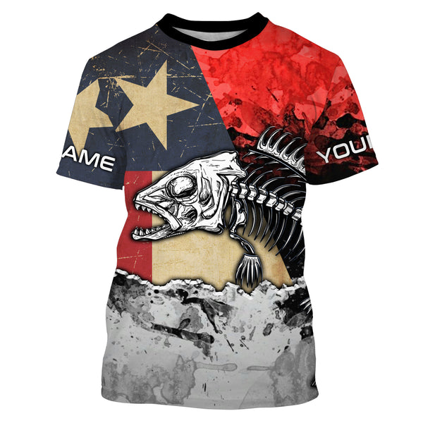 Texas Flag Fish Skeleton Custom name Long Sleeve tournament Fishing jerseys Shirts UPF 30+ for Fisherman TTS0409
