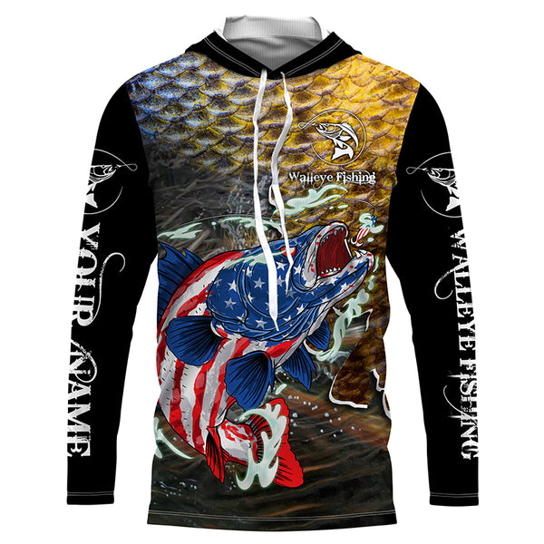 American Walleye Fishing Shirt for Men Long Sleeve Sun Protection UV UPF 30+ T-Shirts TTS0765