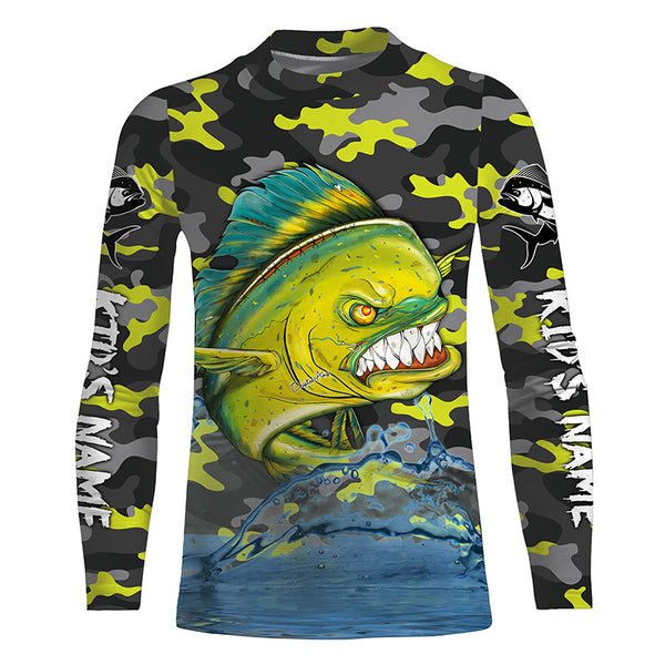 Angry Mahi Mahi fishing camo Saltwater Custom Long Sleeve Performance Shirt, Hoodie TTS0783