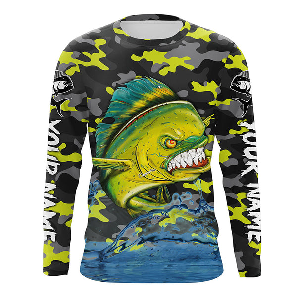 Angry Mahi Mahi fishing camo Saltwater Custom Long Sleeve Performance Shirt, Hoodie TTS0783