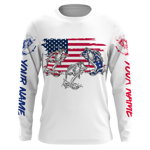 Three Bass Fishing American Flag Long Sleeve performance Fishing Shirts, Bass Fishing jerseys TTS0152