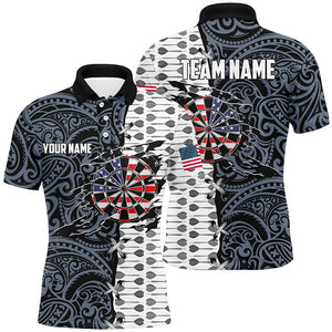 Split Tribal American Flag Mens Darts Polo Shirts Custom Patriotic Darts Shirt For Men LDT0819