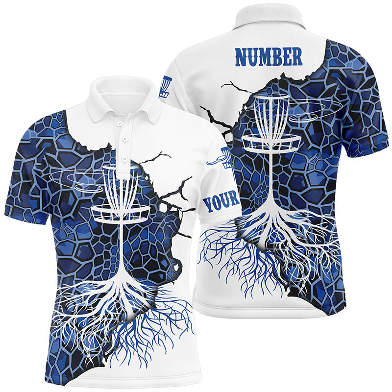 Blue Camo Mens Disc Golf Polo Shirt Geometric Custom Disc Golf Tops For Men Disc Golf Gifts LDT1034