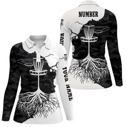 Black Camo Womens Disc Golf Polo Shirt Custom Black White Disc Golf Tops For Women Golf Gifts LDT1035