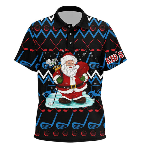 Santa Golf Clubs Ugly Christmas Kids Golf Polo Shirt Custom Golf Tops For Kid Golfing Gifts LDT1041