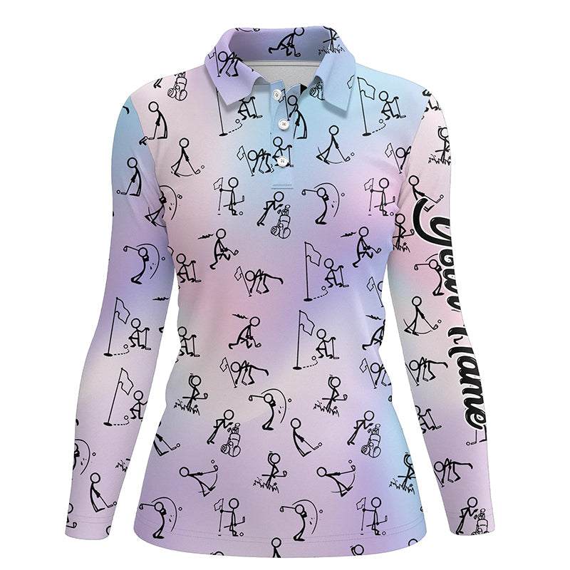 Rainbow Gradient Stick Figures Playing Golf Polo Shirt Custom Golf Tops For Women Golf Gifts LDT1044